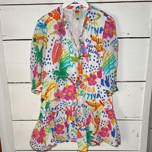 Farm Rio Anthropologie White Good Vibes Mini Dress